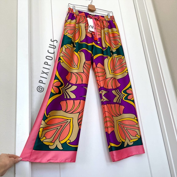 ZARA SATIN PRINTED PAJAMA STYLE PANTS - Picture 6 of 15